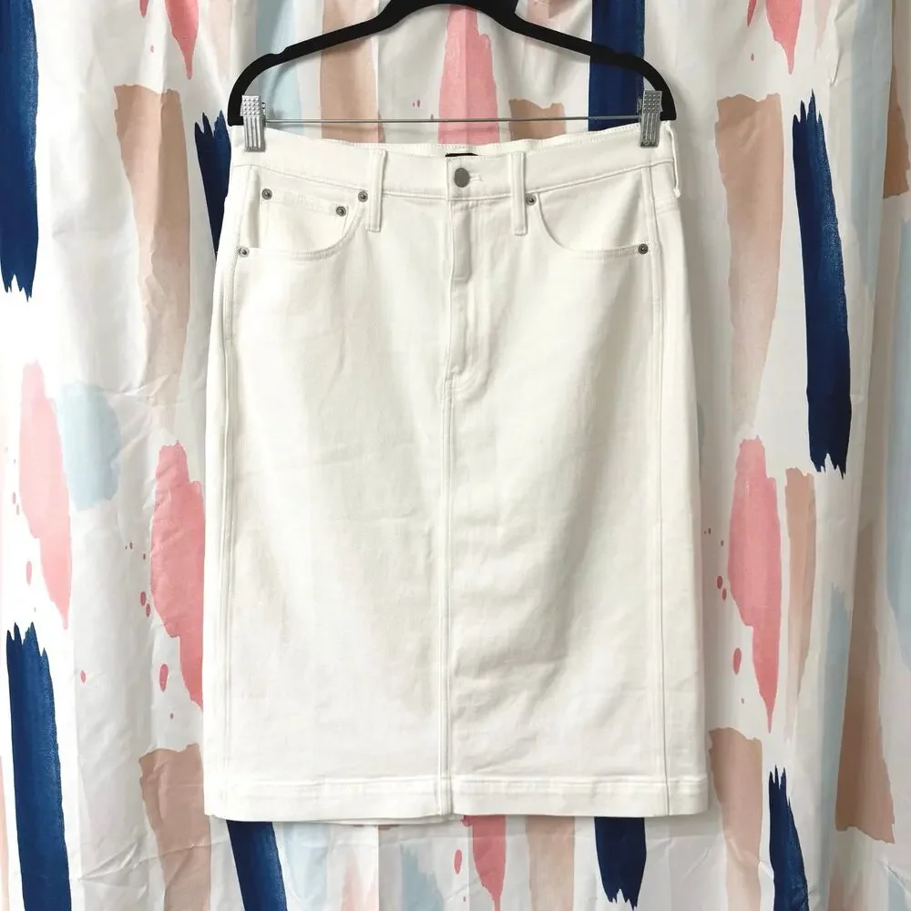 J. Crew Factory White Denim Midi Skirt Size 10
